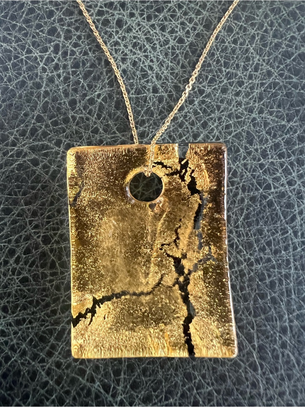 Italian Gold Necklace with Glass Pendant Black Gold Chain 18 in - Picture 8 of 16